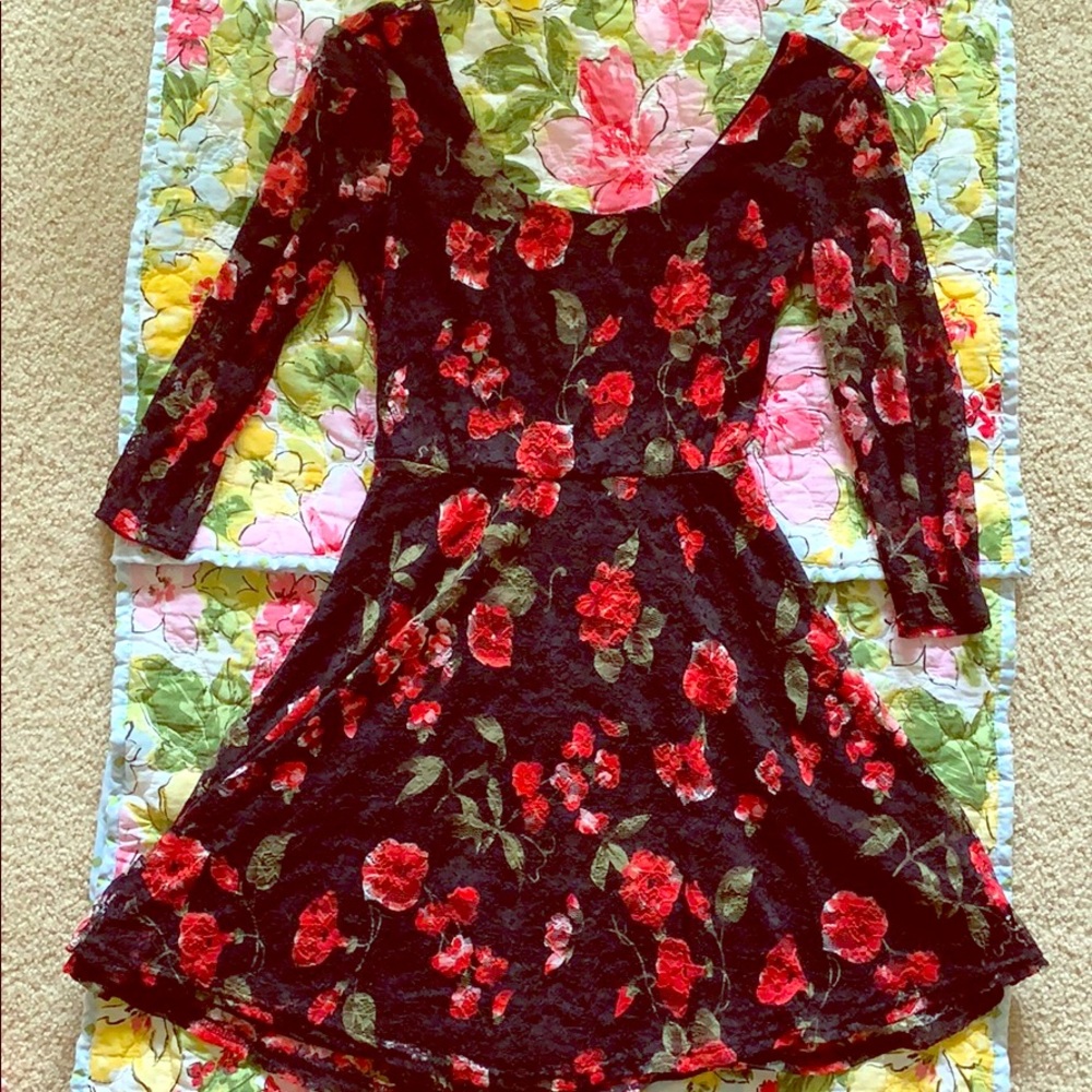 Black dress with red roses